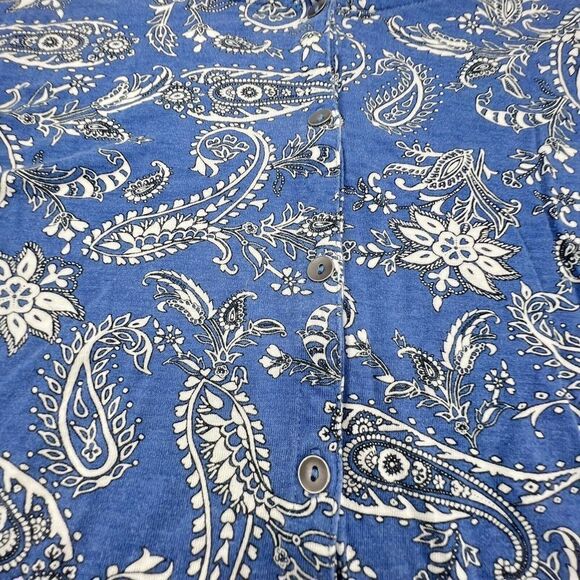 J. JILL Blouse L Tunic Paisley Floral Scoop Neck Button Front 3/4 Sleeve Blue - Picture 2 of 4